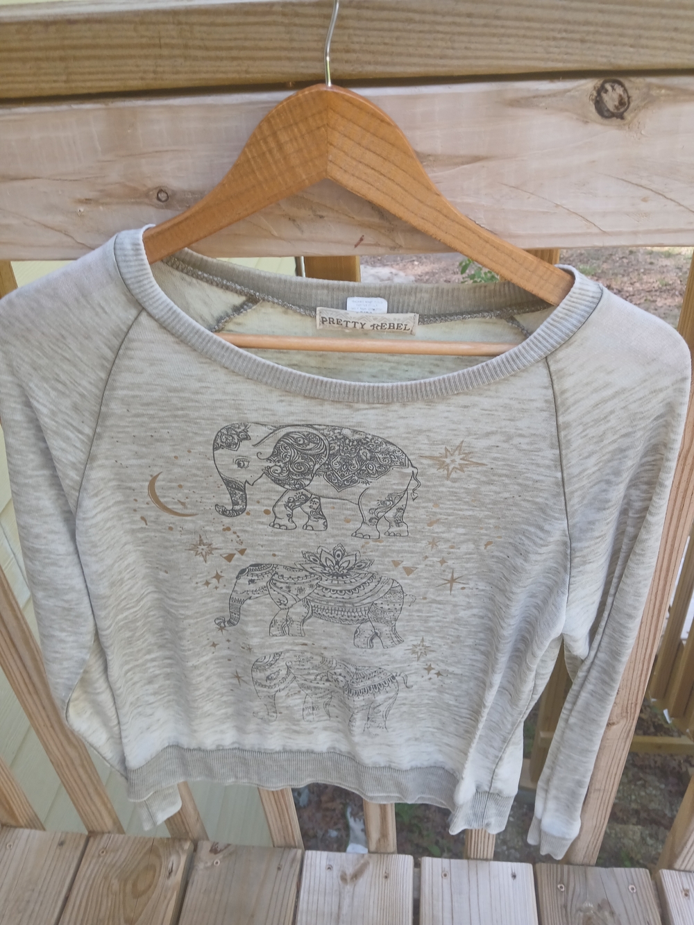 Pretty Rebellious Cream and Gray Elephant Print Long Sleeve Top
